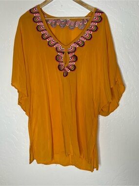 Trina Turk Embroidered V-Neck Coverup Bohemian boho resort cruise vacation S/M